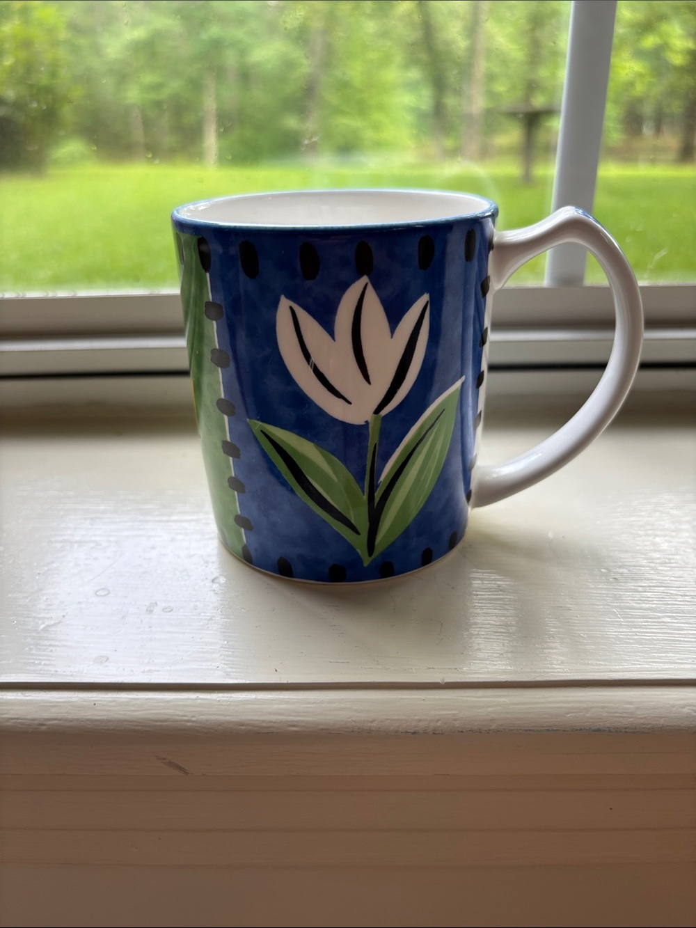 Mikasa Fashion Plate Mug Hand-Painted Blue, Green Yellow Floral Ceramic Mug